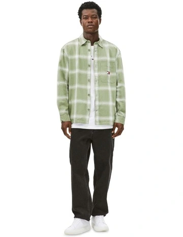 Textured Check Overshirt in Green