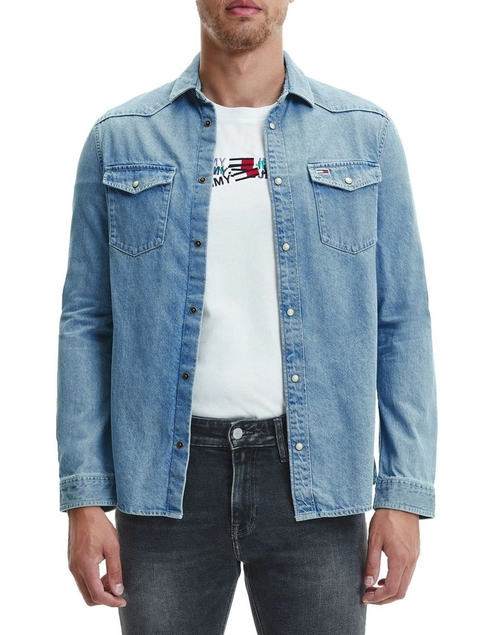 Tommy Jeans Western Denim Shirt Light Indigo | MYER