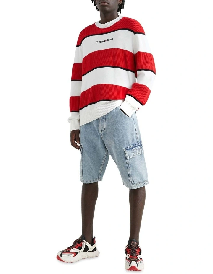 Stripe Relaxed Fit Jumper in White image 1
