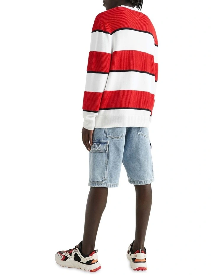 Stripe Relaxed Fit Jumper in White image 3
