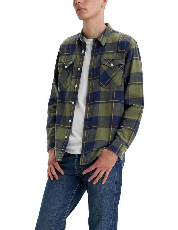 Relaxed Fit Western Shirt in Bluish Olive Assorted