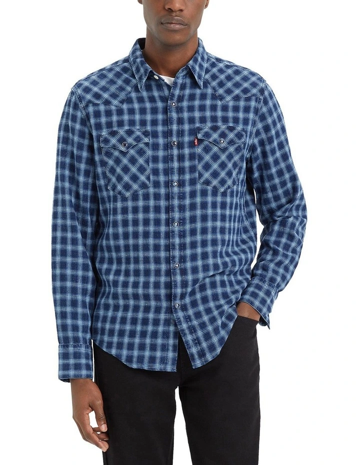 Barstow Standard Fit Western Shirt in Indigo Windowpane Plaid image 1