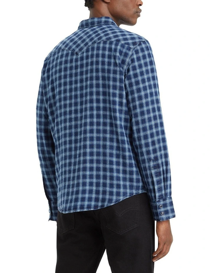 Barstow Standard Fit Western Shirt in Indigo Windowpane Plaid image 2