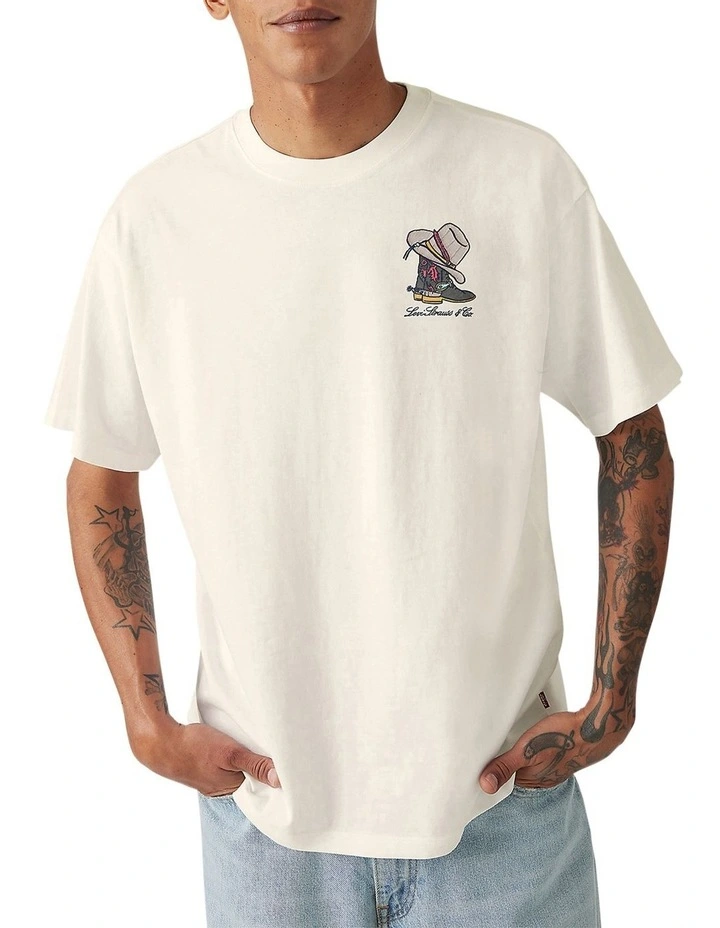 Graphic Vintage Fit T-shirt in Boots and Hat Egret image 3