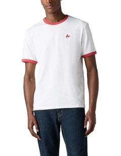 Retro Embroidered Ringer Tee in Bright White