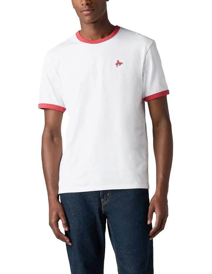 Retro Embroidered Ringer Tee in Bright White image 1