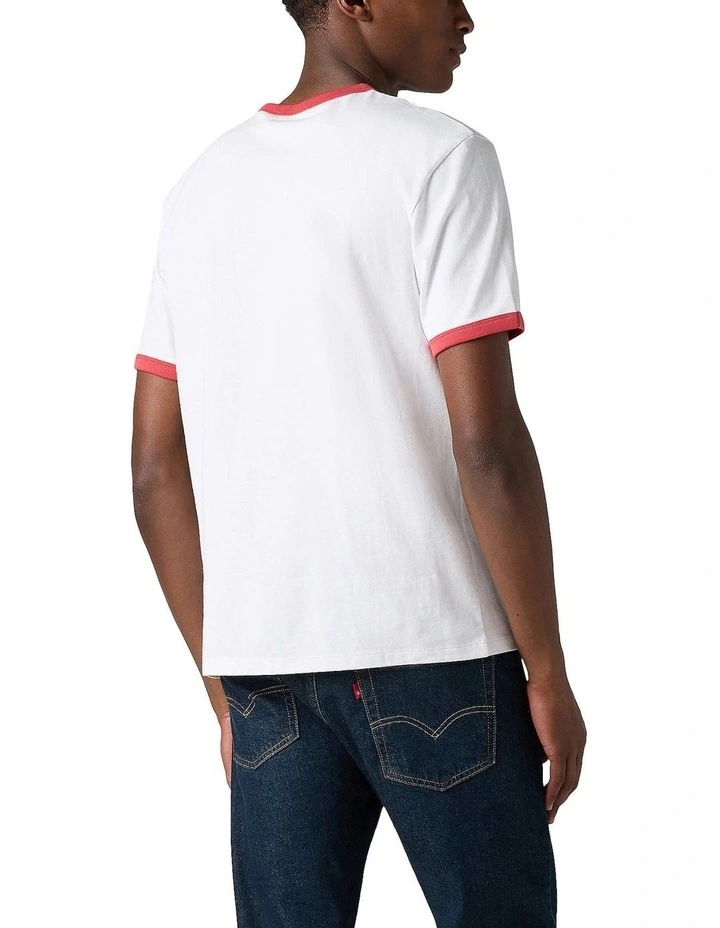 Retro Embroidered Ringer Tee in Bright White image 2