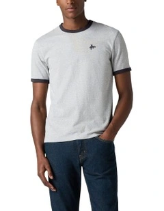 Retro Embroidered Ringer Tee in Vintage Heather Grey