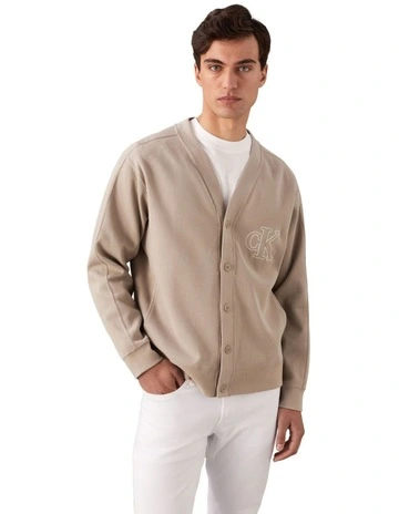 Ls Dbl Knit Rib Logo Applique Cardigan