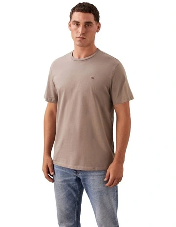 Short Sleeve Smooth Cotton Solid Crew Neck Tee in Driftwood