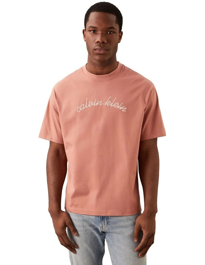 Short Sleeve Center Chain Stitch 16S Relaxed Tee in Sunset Rose image 1