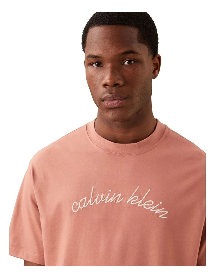 Short Sleeve Center Chain Stitch 16S Relaxed Tee in Sunset Rose image 3