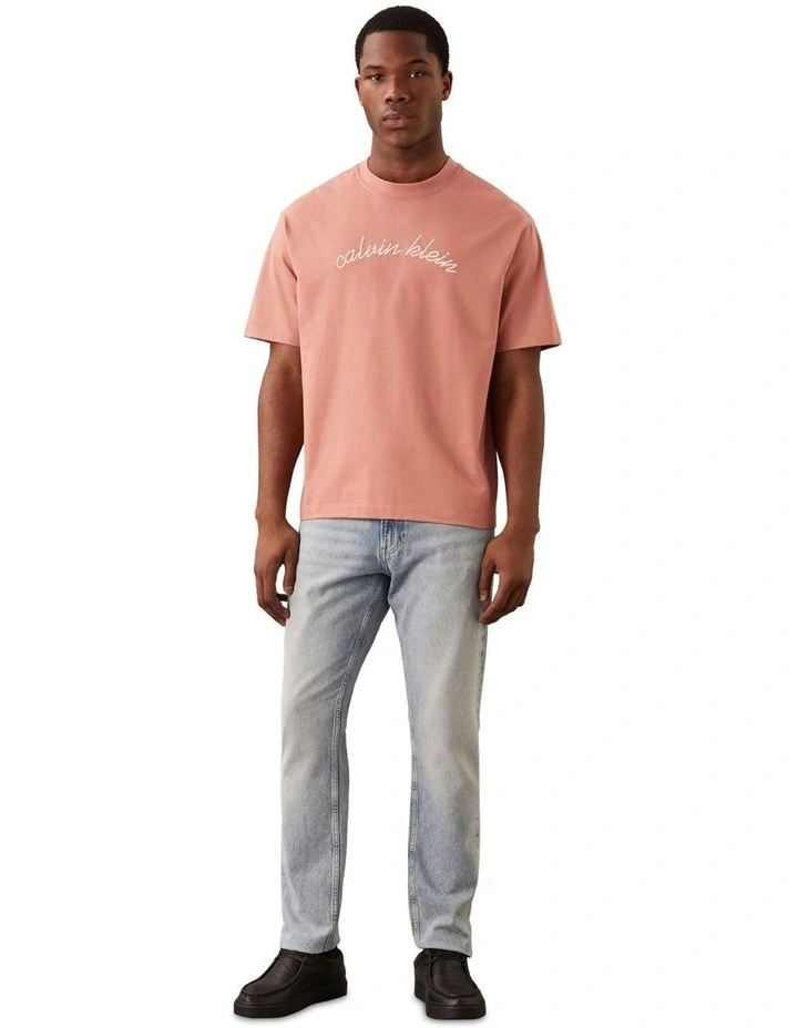 Short Sleeve Center Chain Stitch 16S Relaxed Tee in Sunset Rose image 4