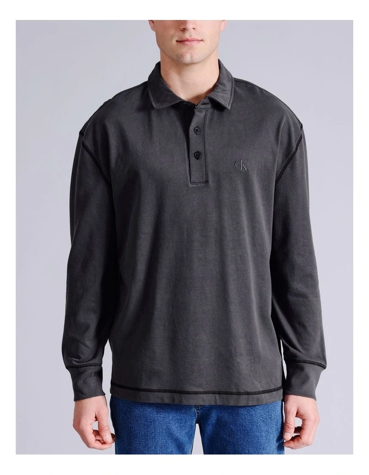 Long Sleeve Rugby Polo in Washed Black image 1