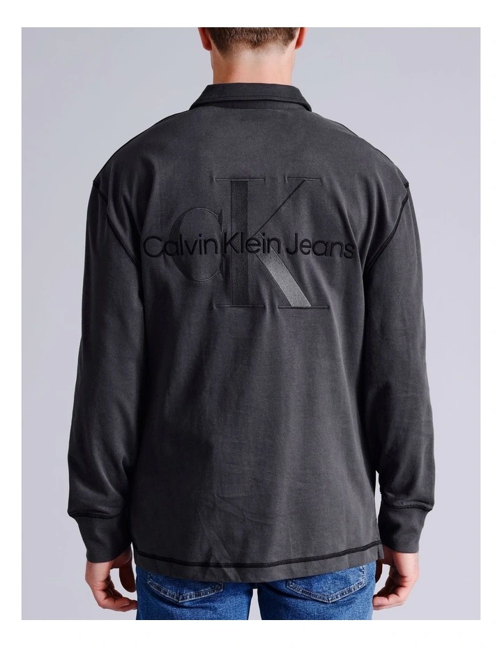 Long Sleeve Rugby Polo in Washed Black image 2