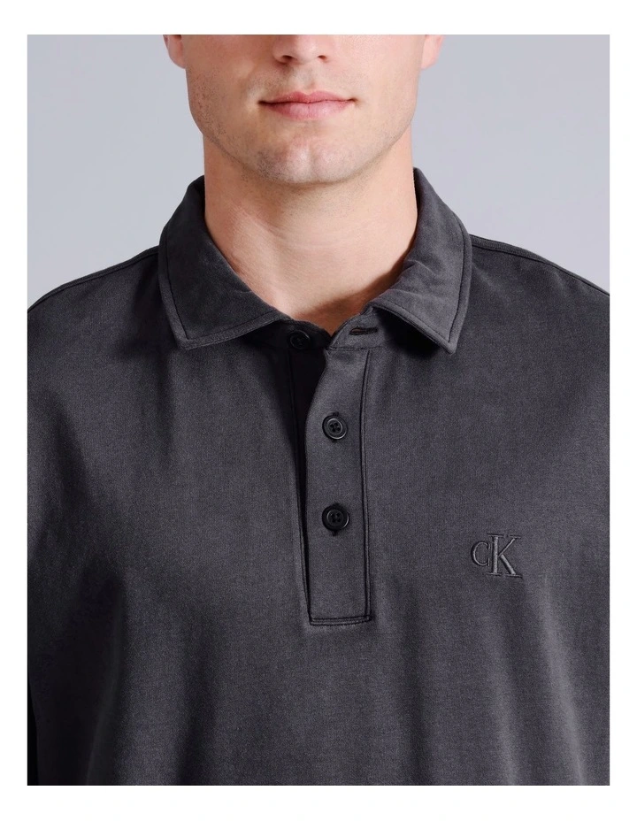 Long Sleeve Rugby Polo in Washed Black image 3
