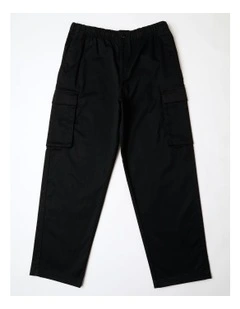 Straight Cotton Pull On Cargo Pant in Black