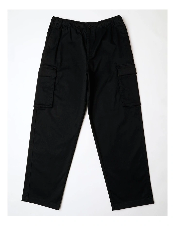 Straight Cotton Pull On Cargo Pant in Black image 1