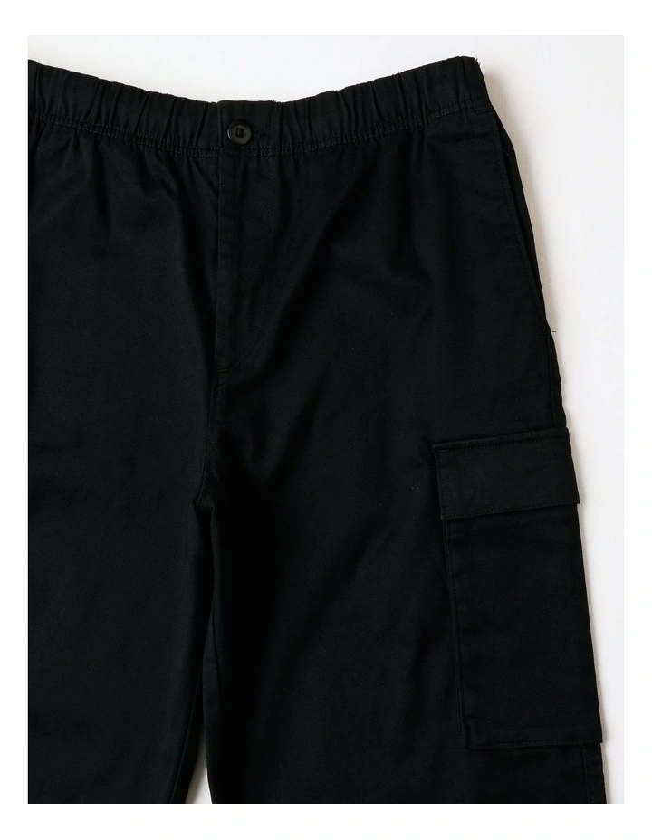 Straight Cotton Pull On Cargo Pant in Black image 2