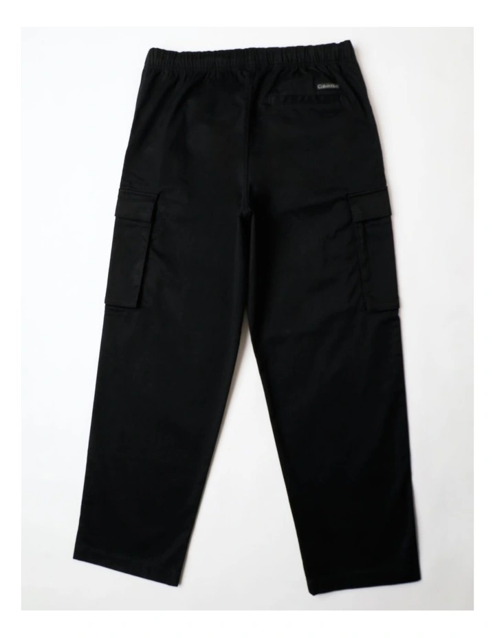 Straight Cotton Pull On Cargo Pant in Black image 3