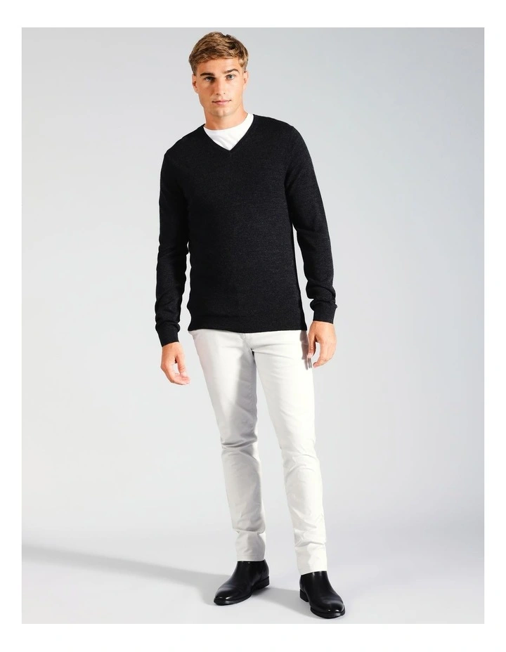 Australian Merino V-Neck Knit in Charcoal image 2