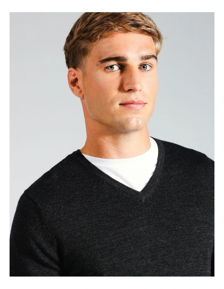 Australian Merino V-Neck Knit in Charcoal image 3