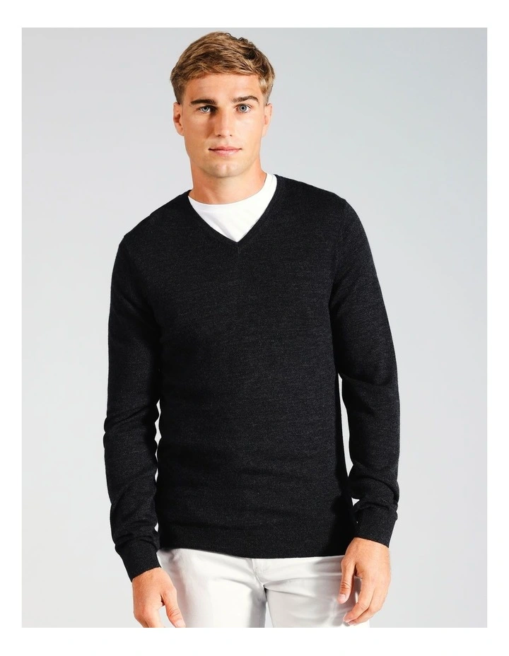 Australian Merino V-Neck Knit in Charcoal image 4