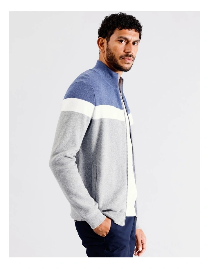 Simon Block Stripe Knit Zip Through in Blue image 1