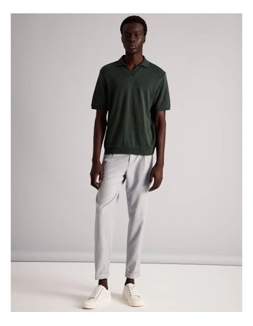 Caleb Knit Short Sleeve Polo in Forest