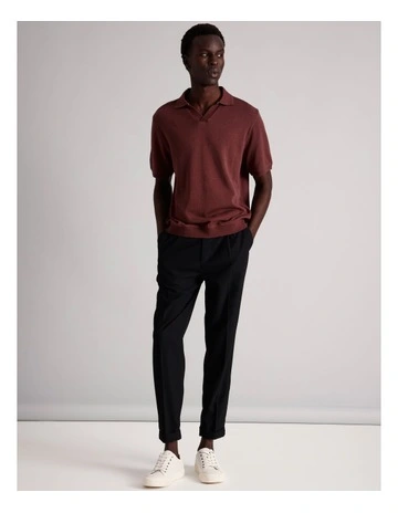 Caleb Knit Short Sleeve Polo in Rouge
