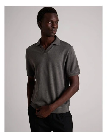 Caleb Knit Short Sleeve Polo in Grey