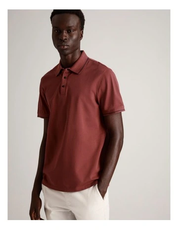 Essential Jacob Mercerised Short Sleeve Polo in Cherry