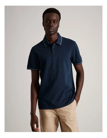 Essential Jacob Mercerised Short Sleeve Polo in Navy