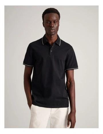 Essential Jacob Mercerised Short Sleeve Polo in Black