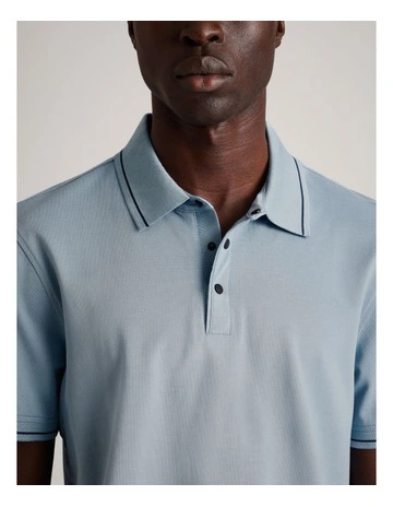 Essential Jacob Mercerised Short Sleeve Polo in Dusty Blue