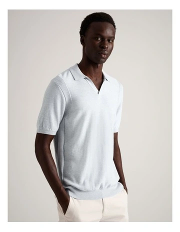 Essential Hayes Knit Short Sleeve Polo in Light Blue