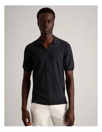 Essential Hayes Knit Short Sleeve Polo in Charcoal