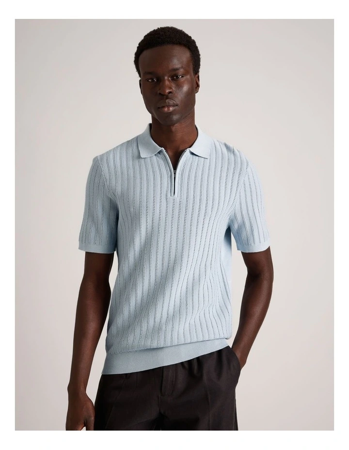 Dalton Textured Zipper Polo in Light Blue image 1