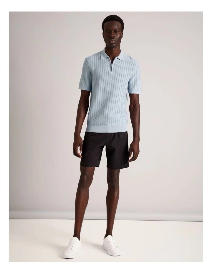Dalton Textured Zipper Polo in Light Blue image 2