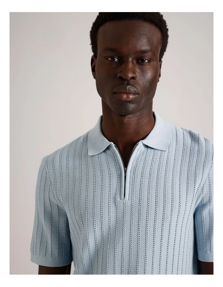 Dalton Textured Zipper Polo in Light Blue image 3