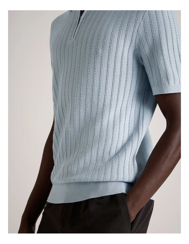 Dalton Textured Zipper Polo in Light Blue image 4