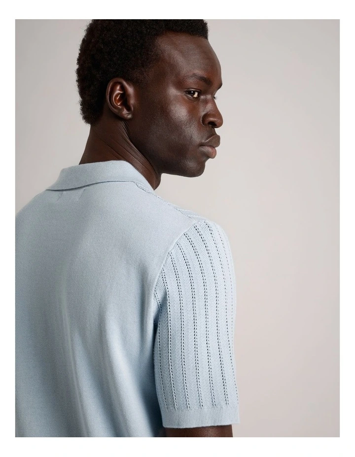 Dalton Textured Zipper Polo in Light Blue image 6