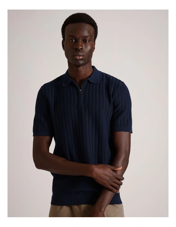 Dalton Textured Zipper Polo in Navy image 1