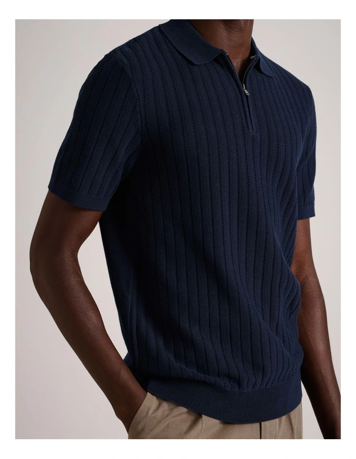 Dalton Textured Zipper Polo in Navy image 3