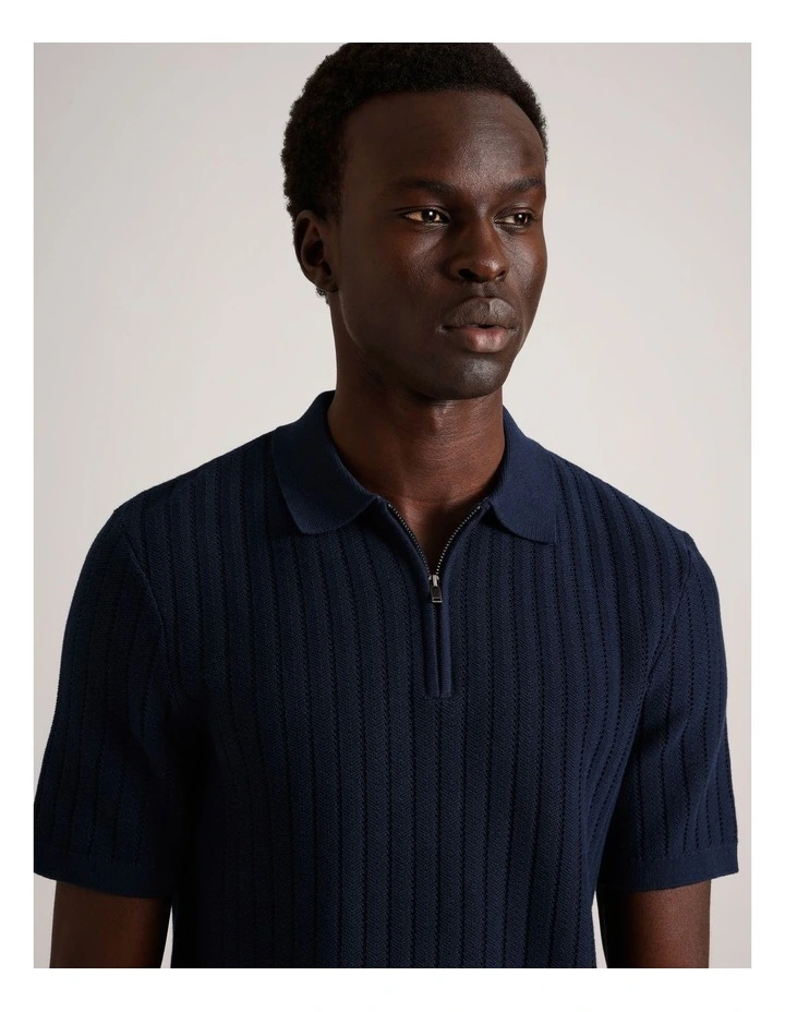 Dalton Textured Zipper Polo in Navy image 4