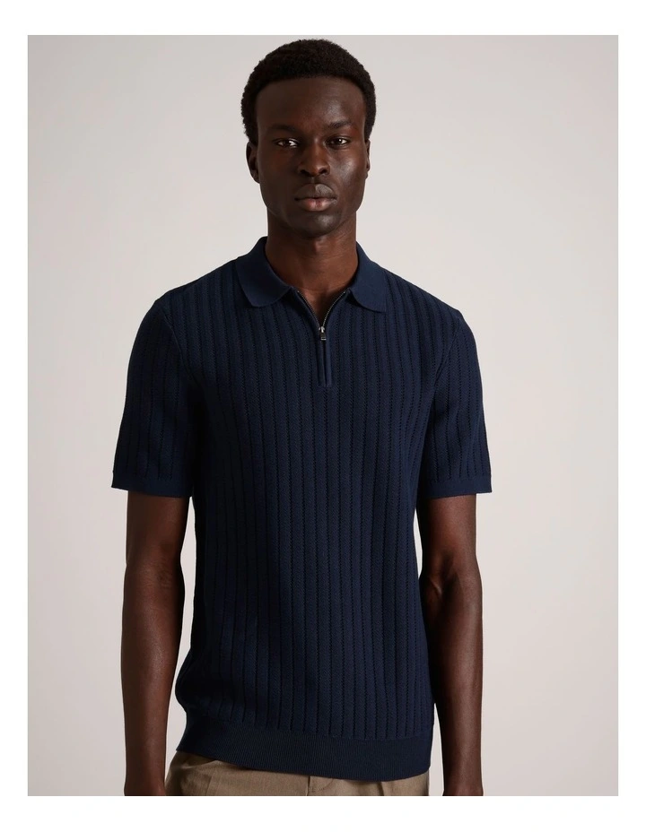 Dalton Textured Zipper Polo in Navy image 5