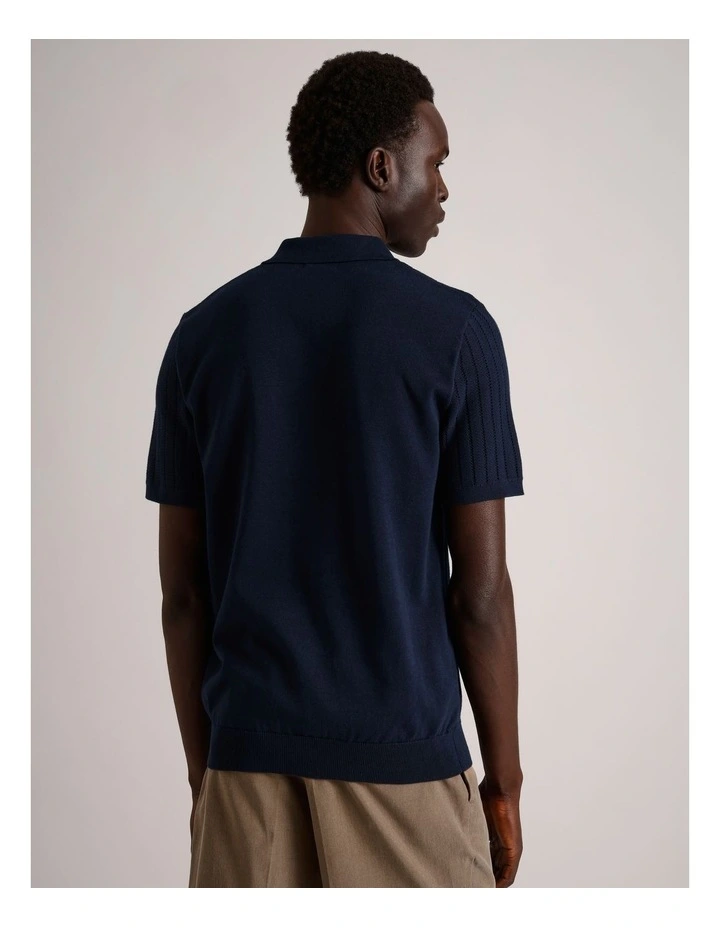 Dalton Textured Zipper Polo in Navy image 6