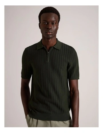 Dalton Textured Zipper Polo in Khaki