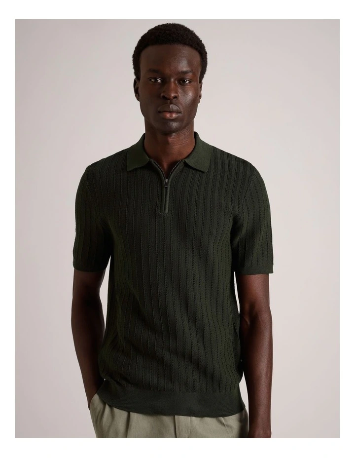 Dalton Textured Zipper Polo in Khaki image 1