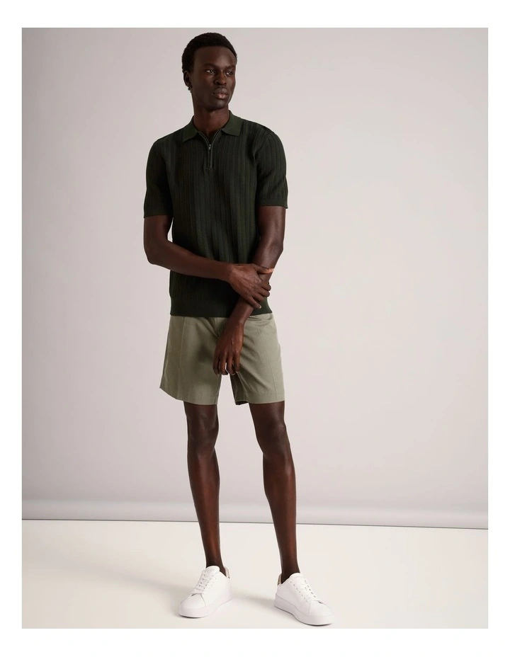 Dalton Textured Zipper Polo in Khaki image 2